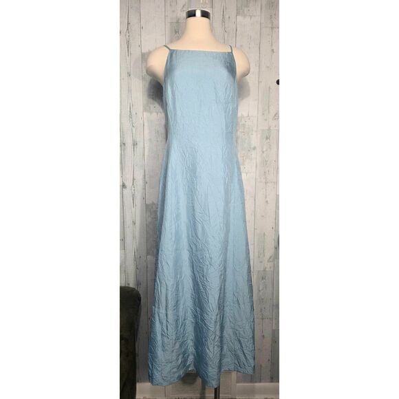 VTG 90s INC Dress Square Neck Spaghetti Strap Crinkle Silk Maxi Dress Sz. 12 - Picture 1 of 7